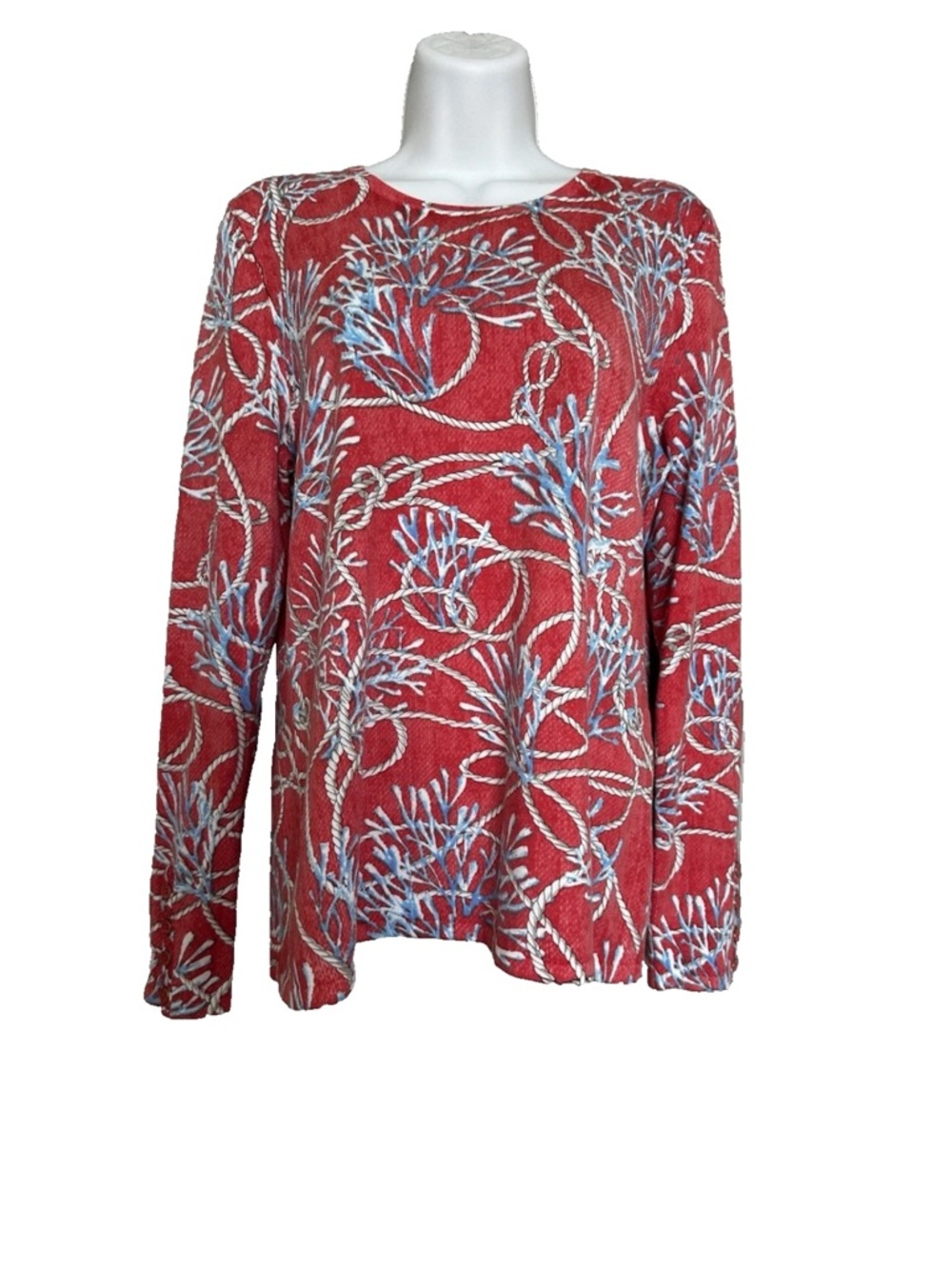 J. McLaughlin Lenny Women’s Coral Nautical Cotton Bland Crew Neck Sweater Size M